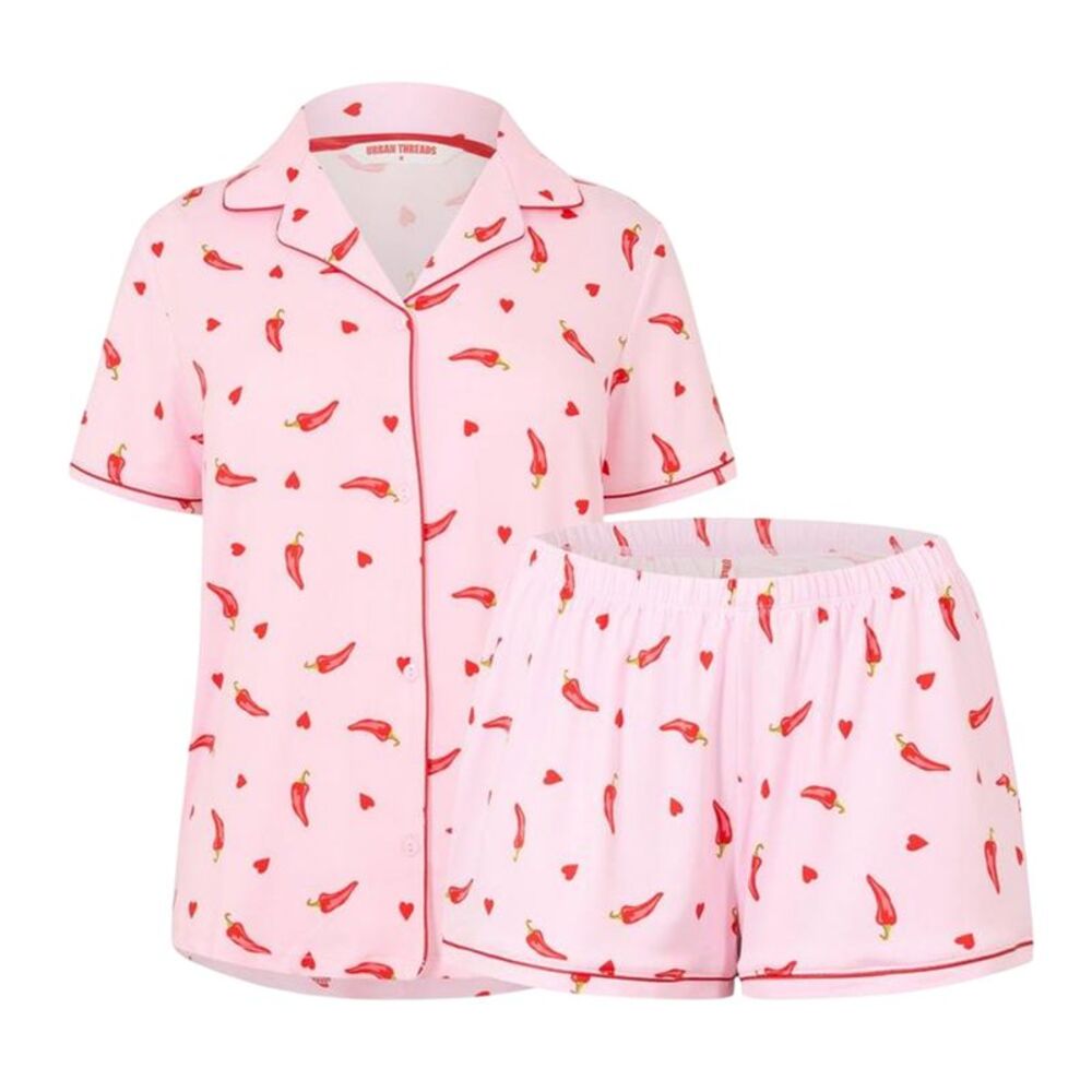 Urban Threads Womens/Ladies Chili Pepper Short Pyjama Set / Pink/Chilli Red